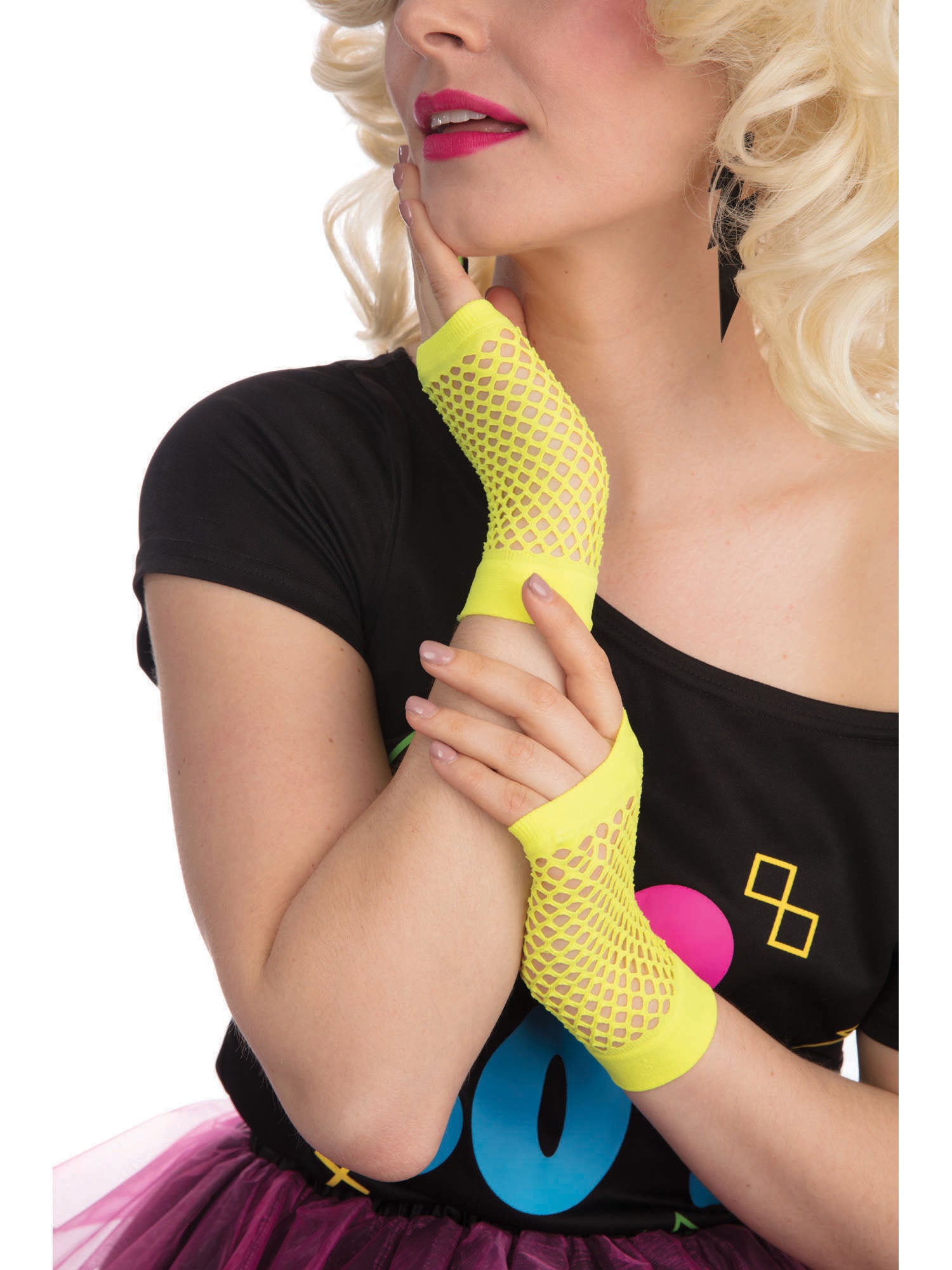 Neongele Visnet Handschoenen Kostuum Accessoire