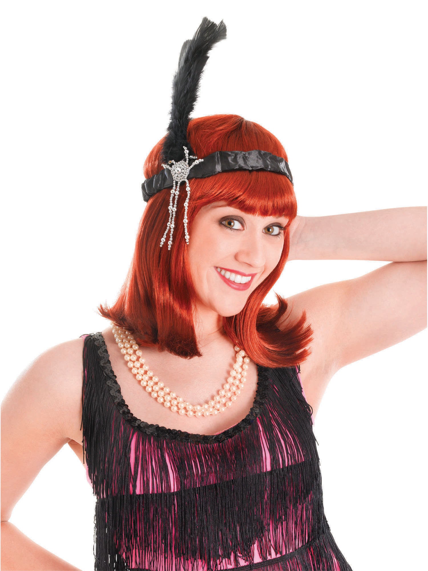Zwarte Flapper Haarbanden & Veren Kostuumaccessoire