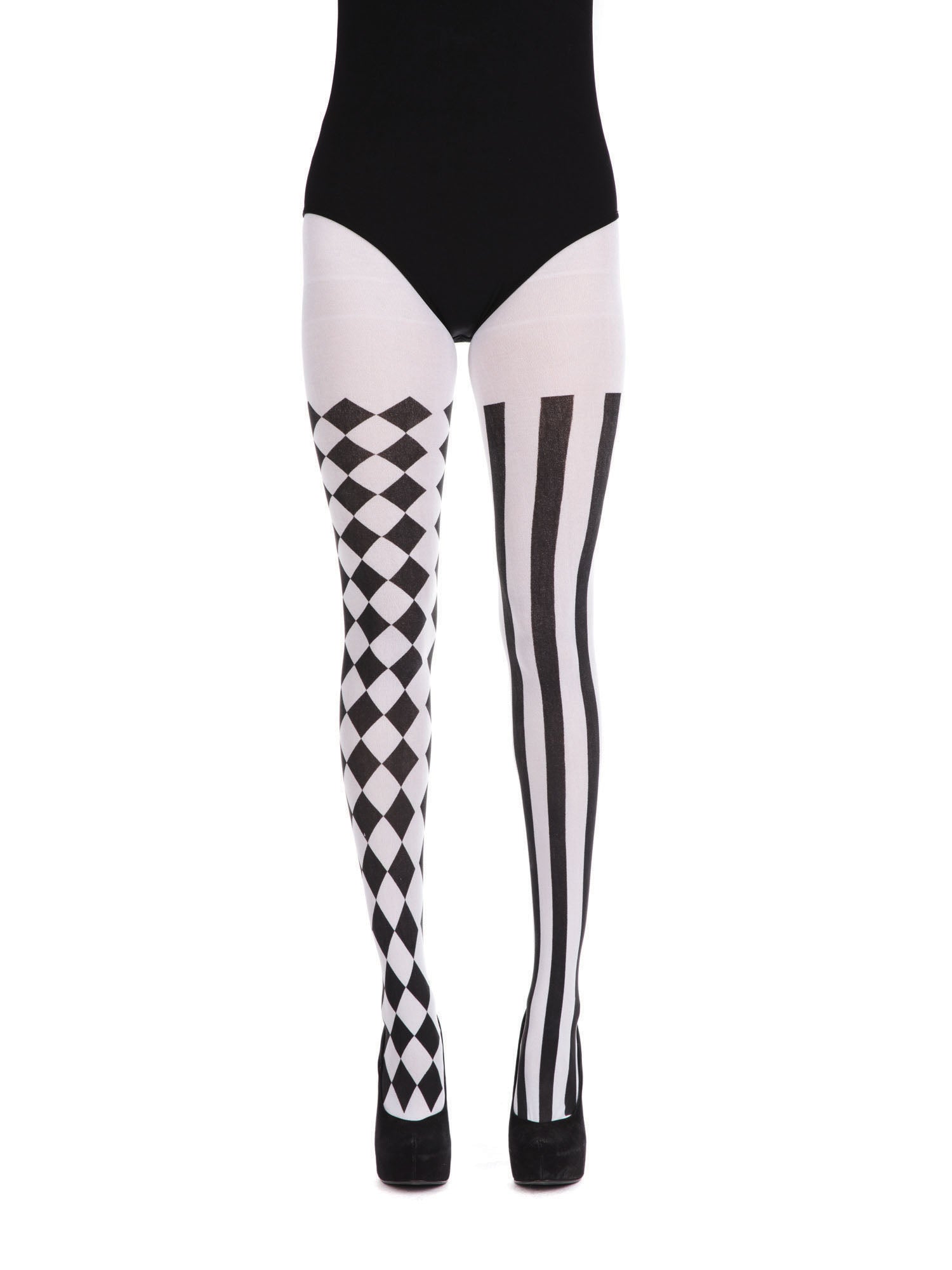 Zwart-witte Harlekijn Panty Kostuumaccessoire