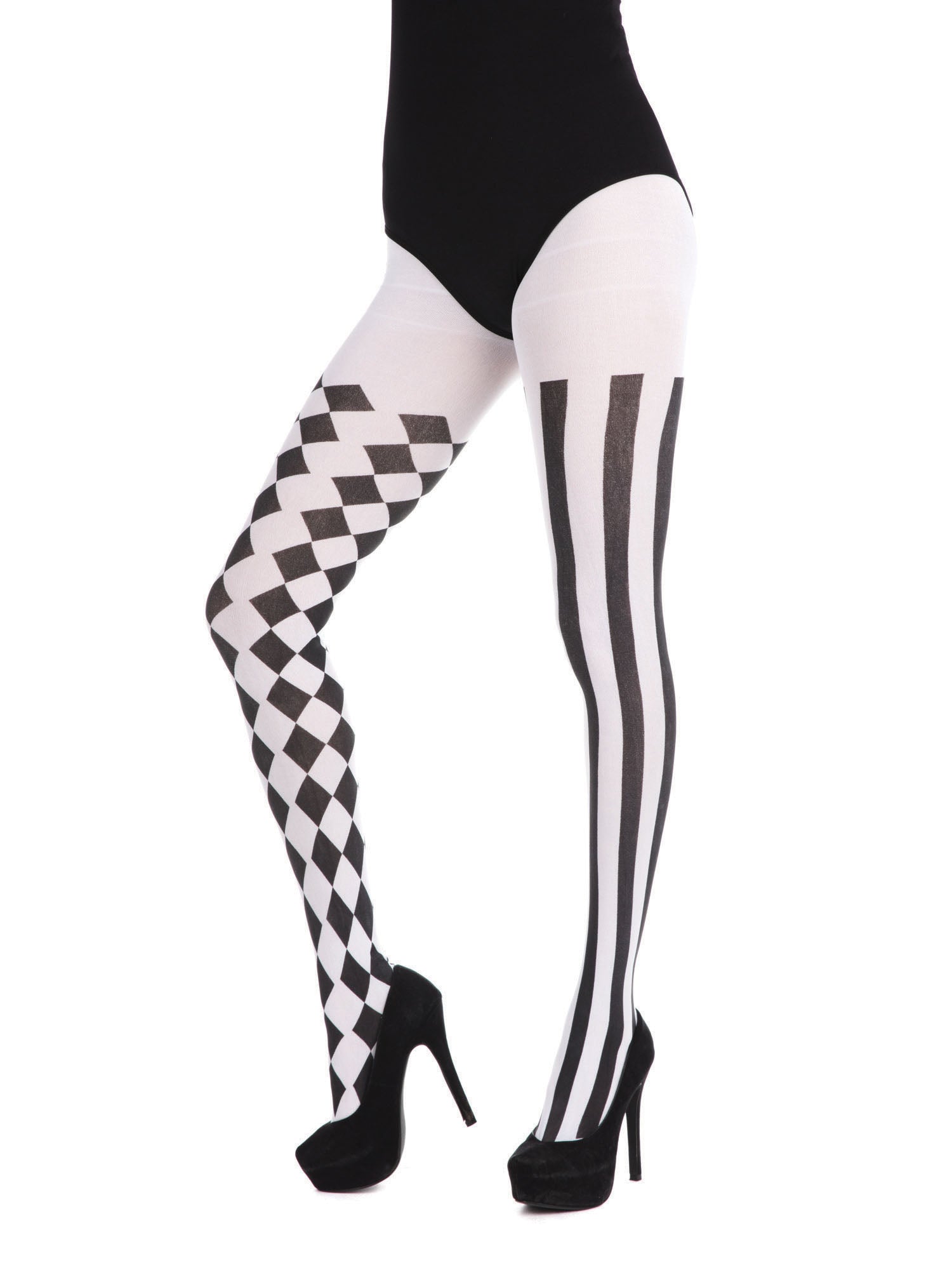 Zwart-witte Harlekijn Panty Kostuumaccessoire
