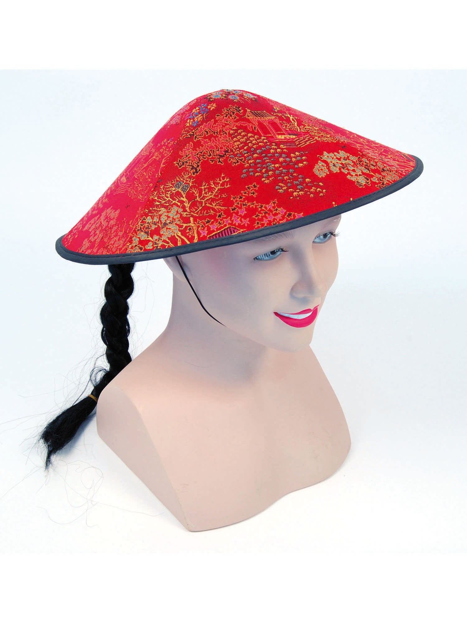 Rode Chinese koeliehoed & vlecht