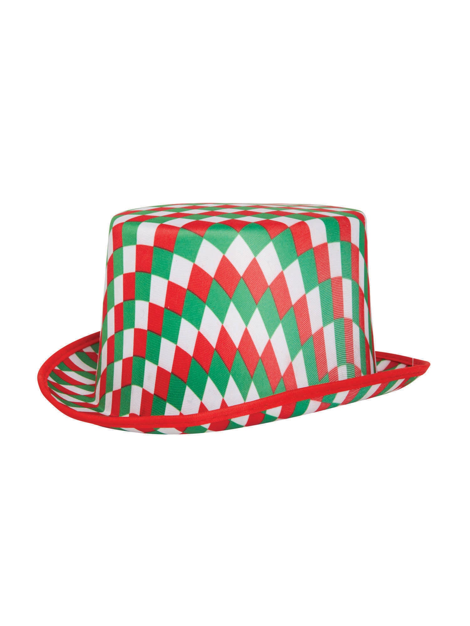 Rood, groen en wit geruite hoge hoed