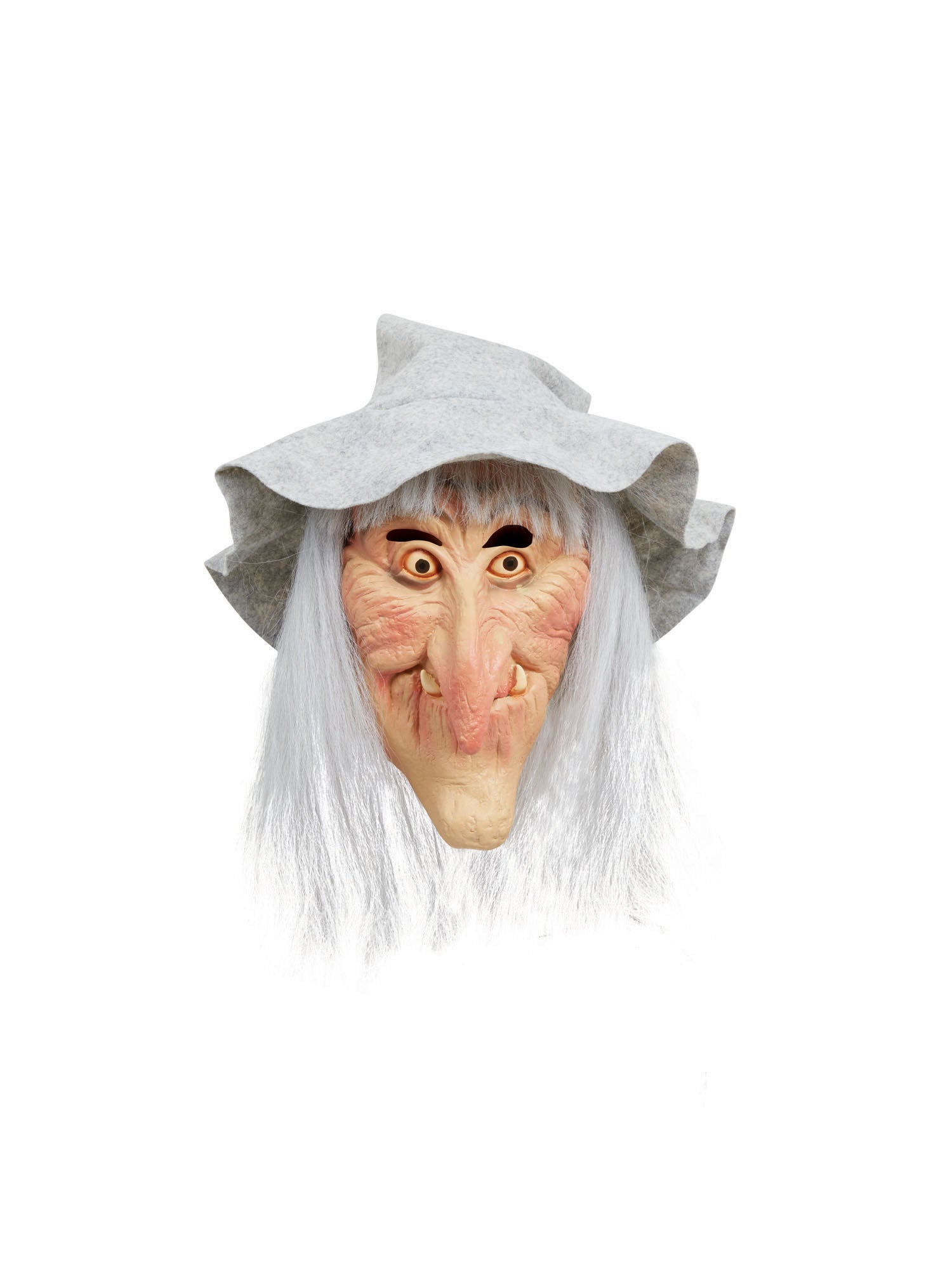Heksenmasker met grijze hoed & haar