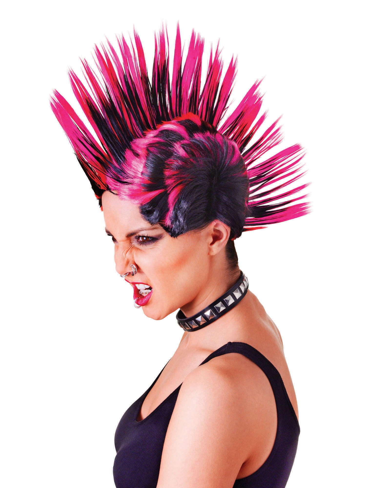 Roze & Zwart Mohican Damespruik