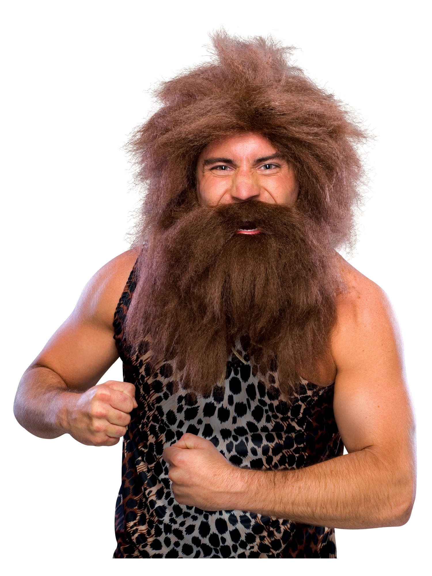 Bruine Holbewoner Pruik met Baard