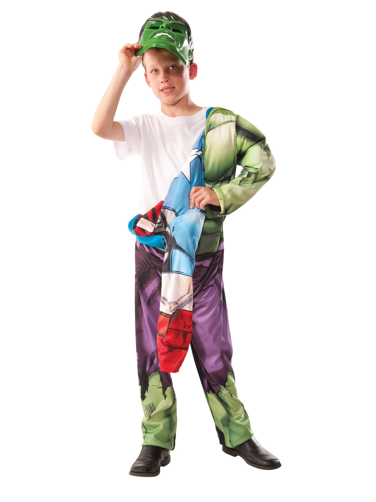 Omkeerbare Hulk en Captain America kostuum