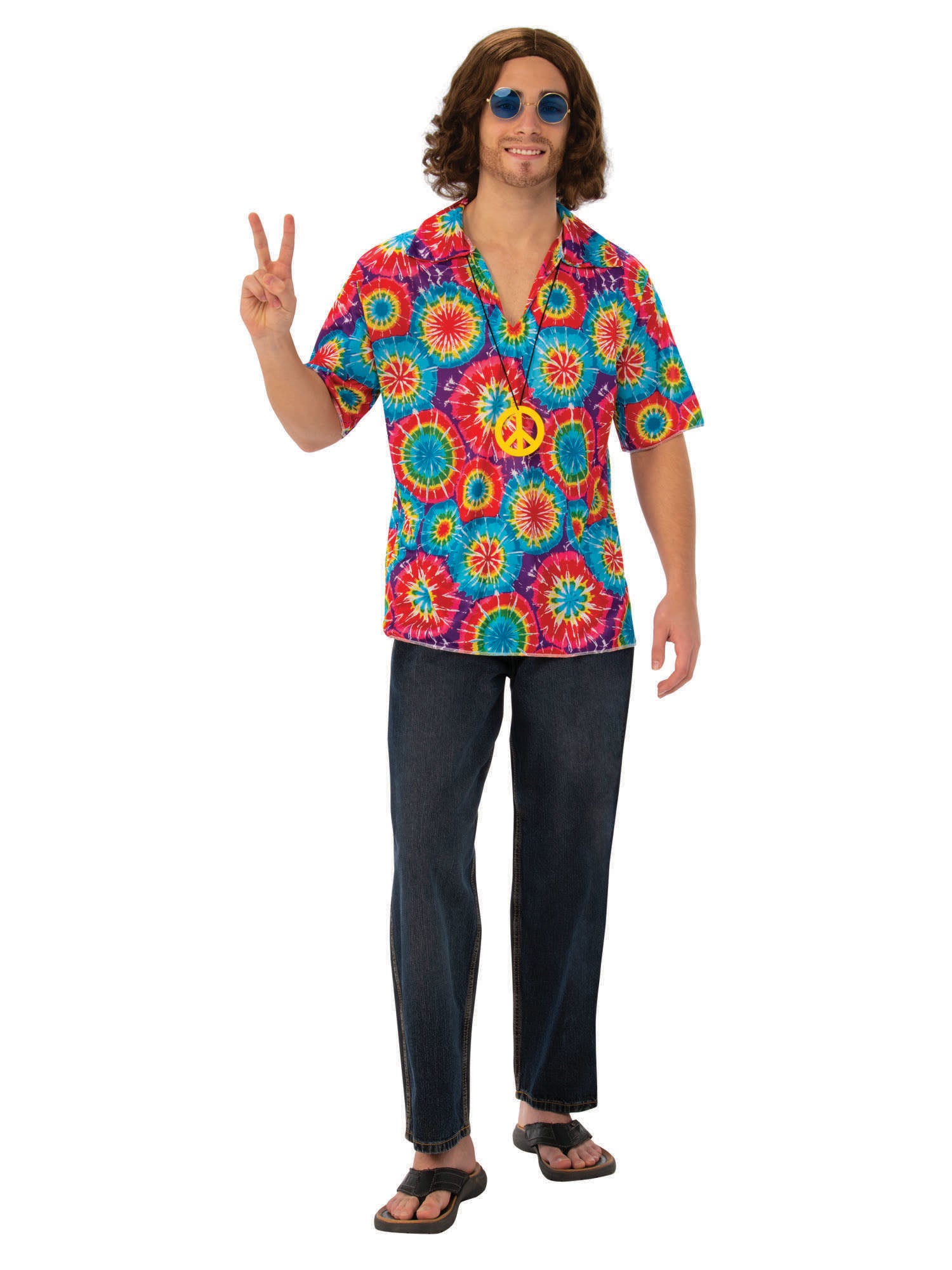 Volwassenenkostuum Groovy Psychedelische Top met Ketting
