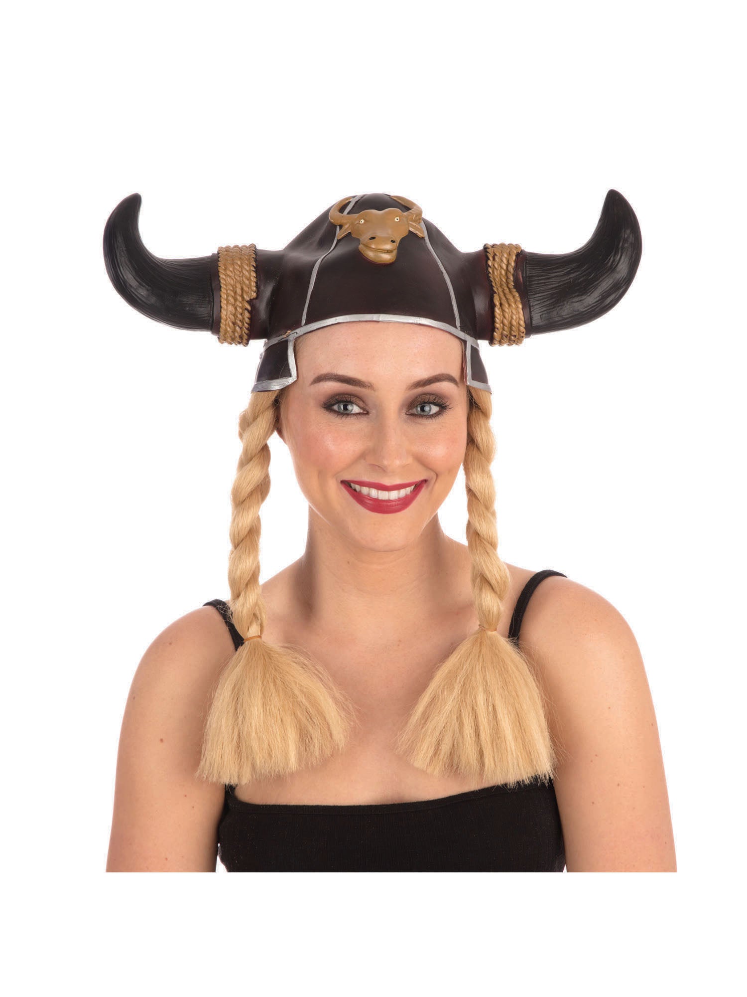 Vikinghelm met blonde vlechten