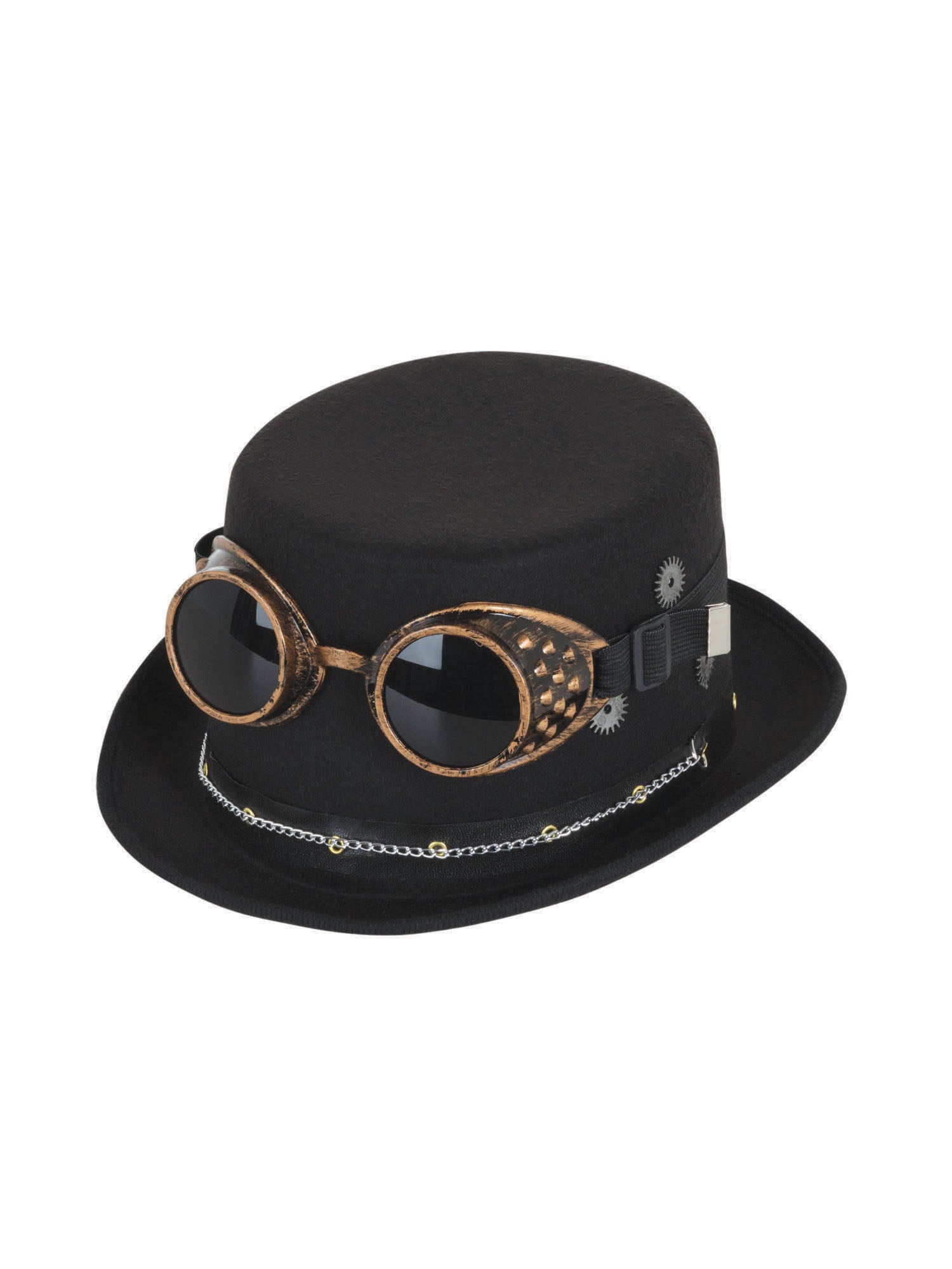 Steampunk hoge hoed met bril en tandwielen