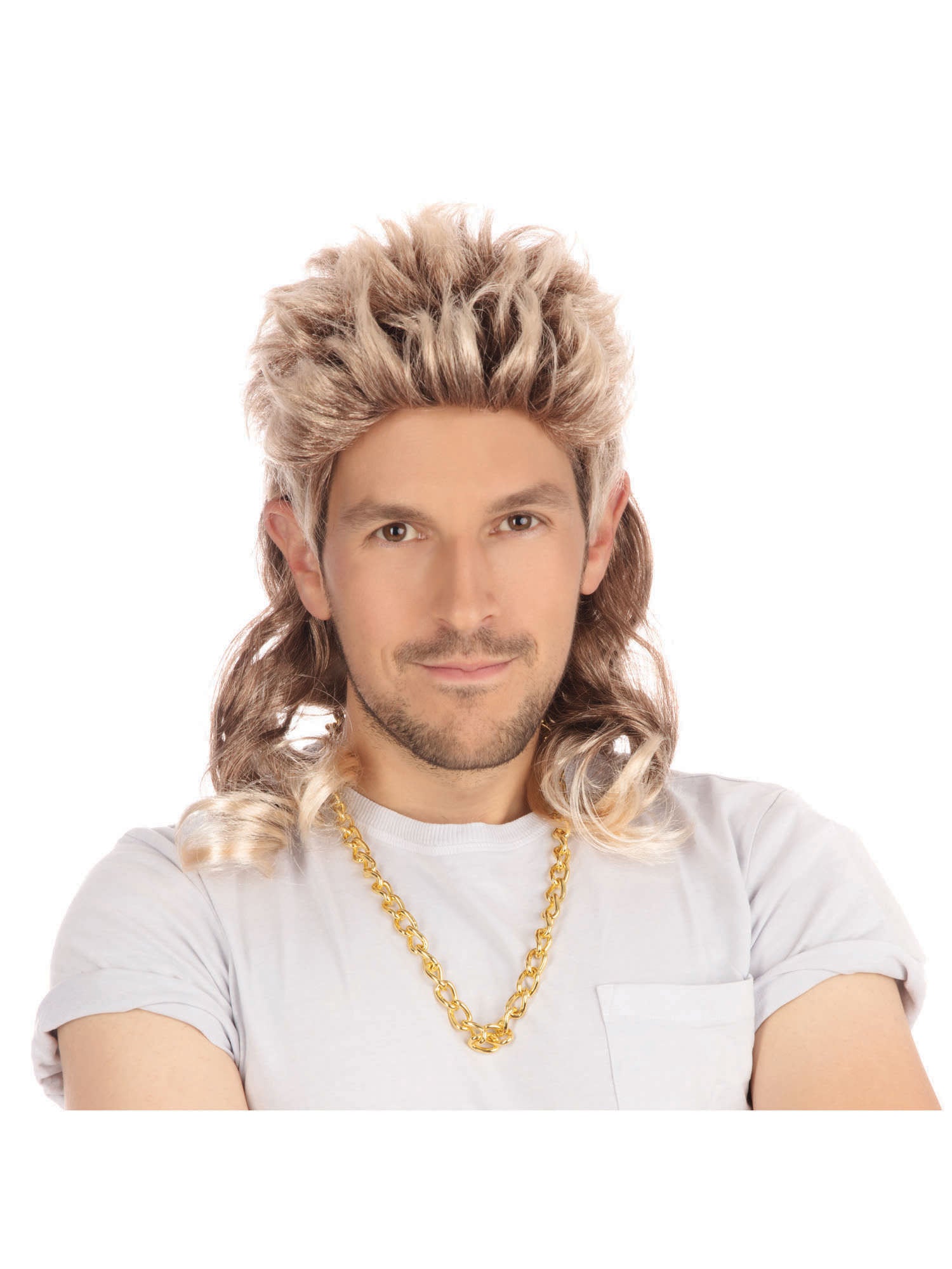 Bruine Mullet Pruik met Twee Tinten