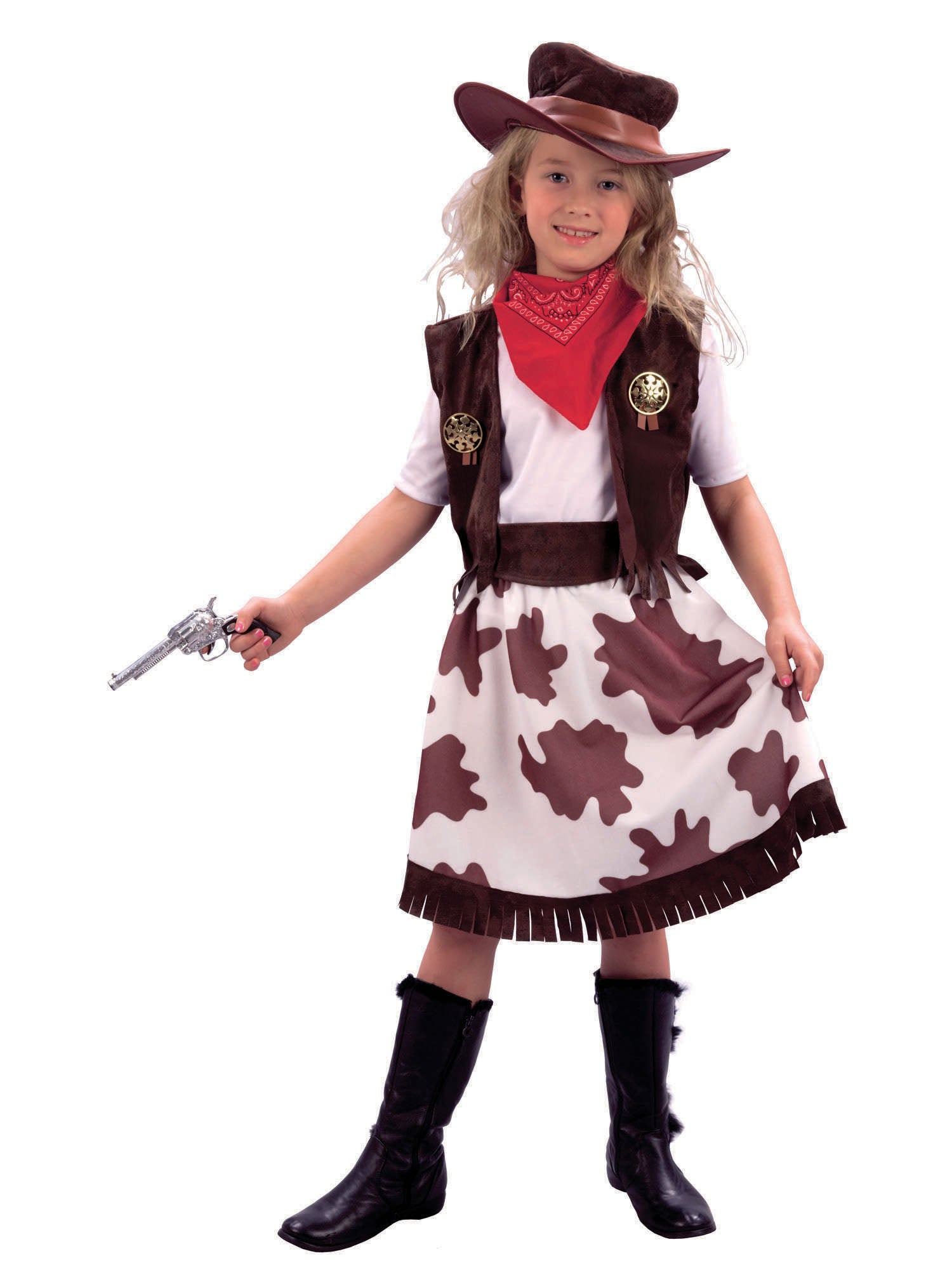 Kinderkostuum Cowgirl met Koeienprint Rok